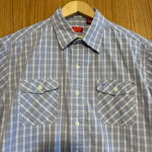Izod Men's Large purple white  Checkered Button Down‎ Shirt cotton vacation
